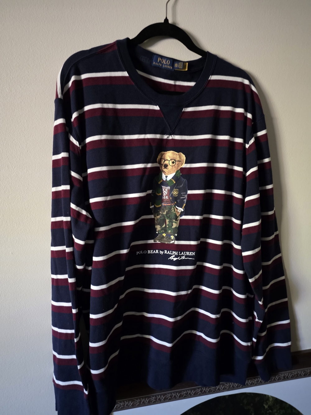 Ralph Lauren Navy, Burgundy & White Striped Crewneck Tee